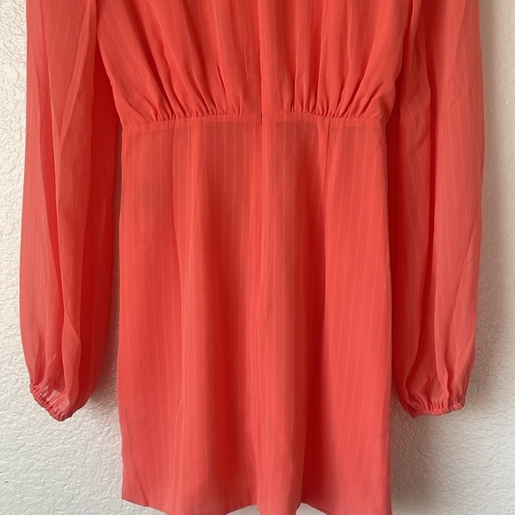 NBD Arijana Coral Orange Front Keyhole Long Sleeve Mini Dress - Picture 8 of 11